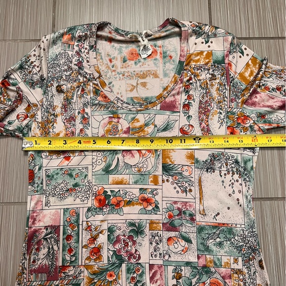 Rare 1970s vintage floral flowers print art nouveau long sleeve top geometric - Picture 11 of 13